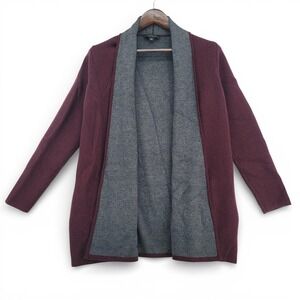 Ann Taylor Womens S Cardigan Wool Blend Burgundy Gray Open Front